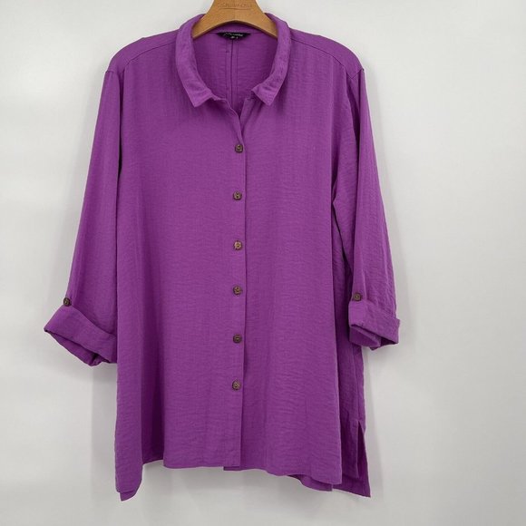 John Mark Blouse tunic top Wired Collar Crinkle Women’s size XL purple Rayon - Picture 2 of 7